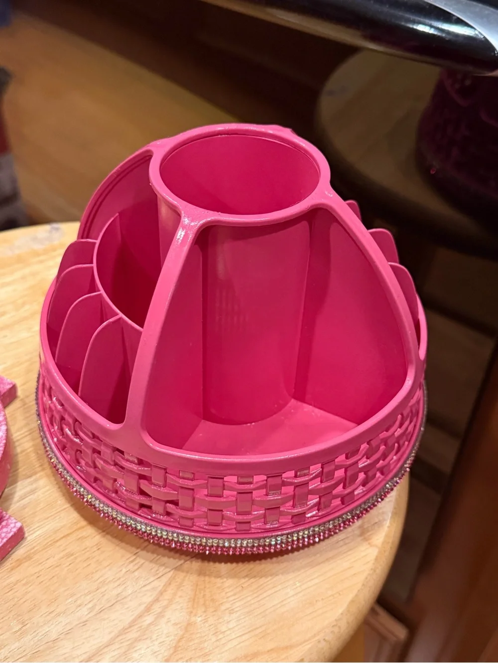 Pink Rotating Makeup Brush & Tool Organizer